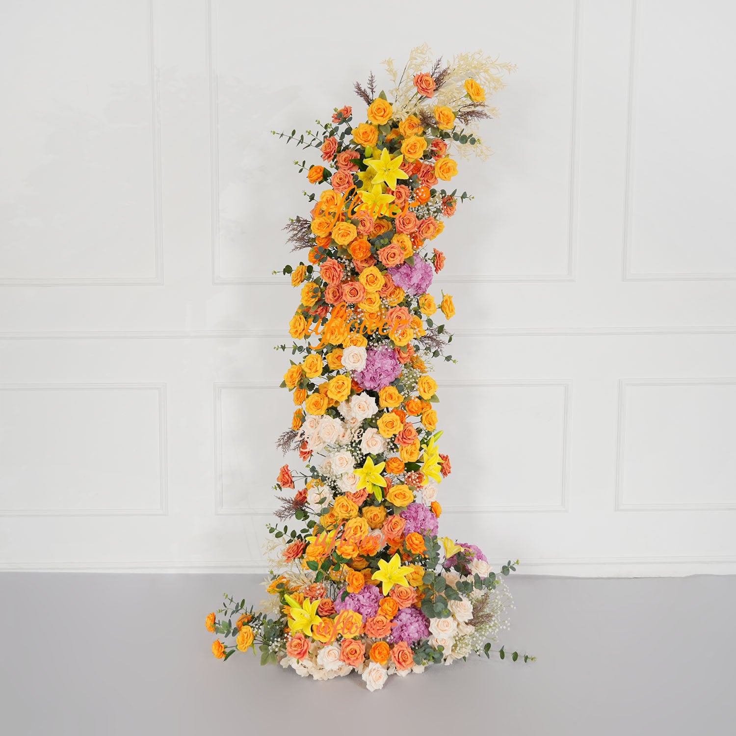 Uflower Orange Yellow Floral Horn Arch Wedding Party Backdrop Decor
